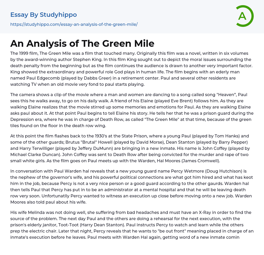 An Analysis of The Green Mile Essay Example