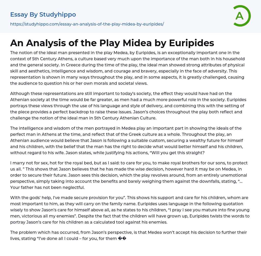 An Analysis of the Play Midea by Euripides Essay Example