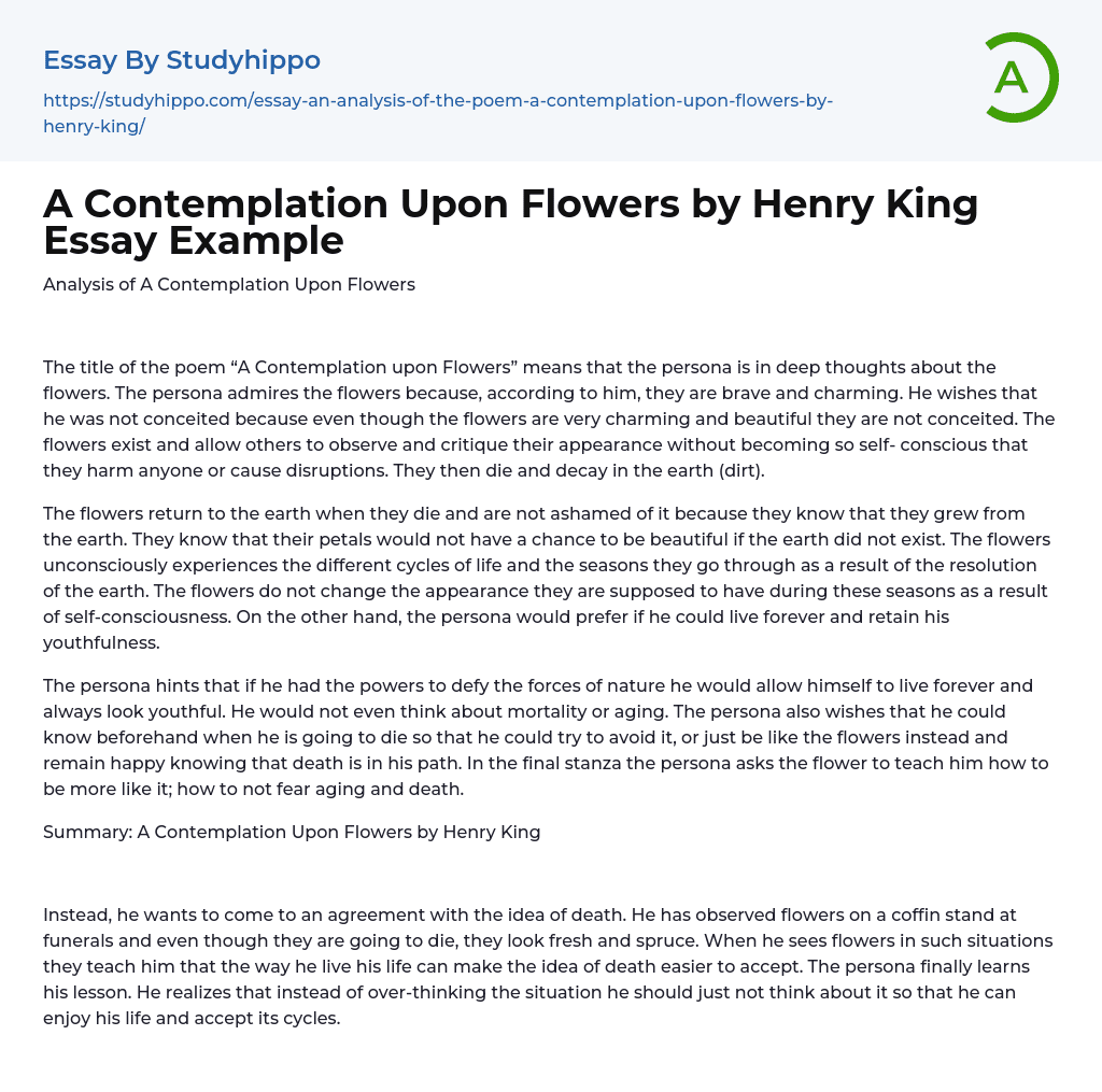A Contemplation Upon Flowers by Henry King Essay Example