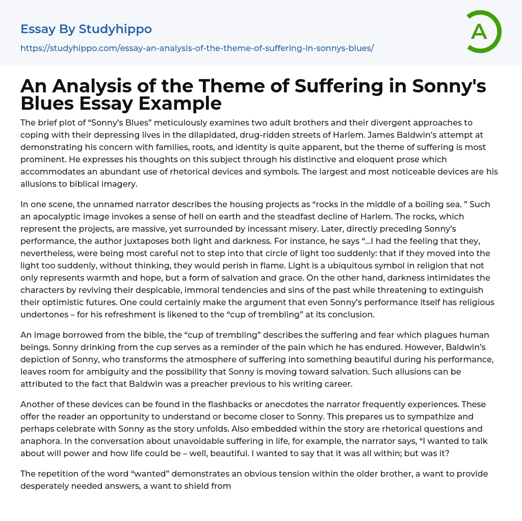 An Analysis of the Theme of Suffering in Sonny’s Blues Essay Example