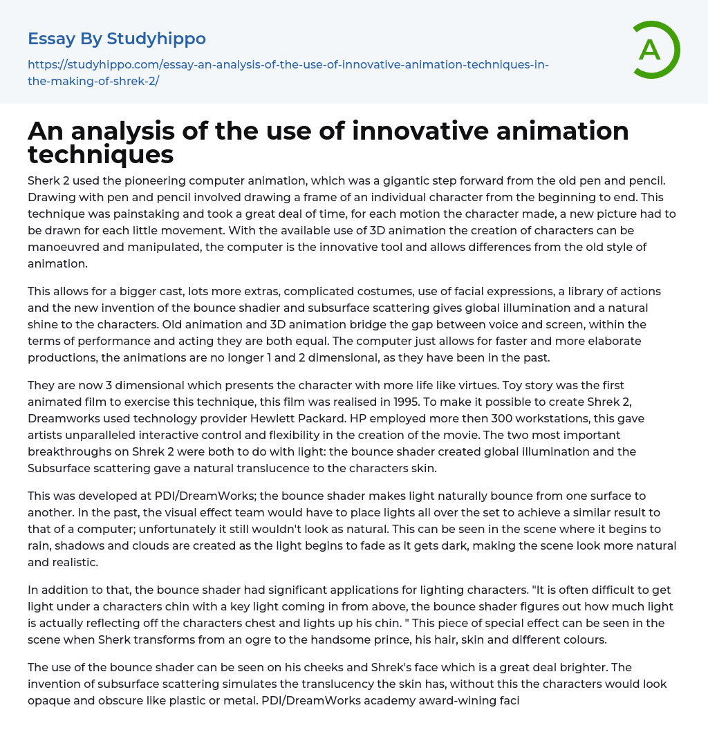 An analysis of the use of innovative animation techniques Essay Example