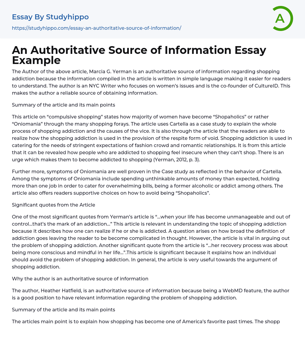 An Authoritative Source of Information Essay Example