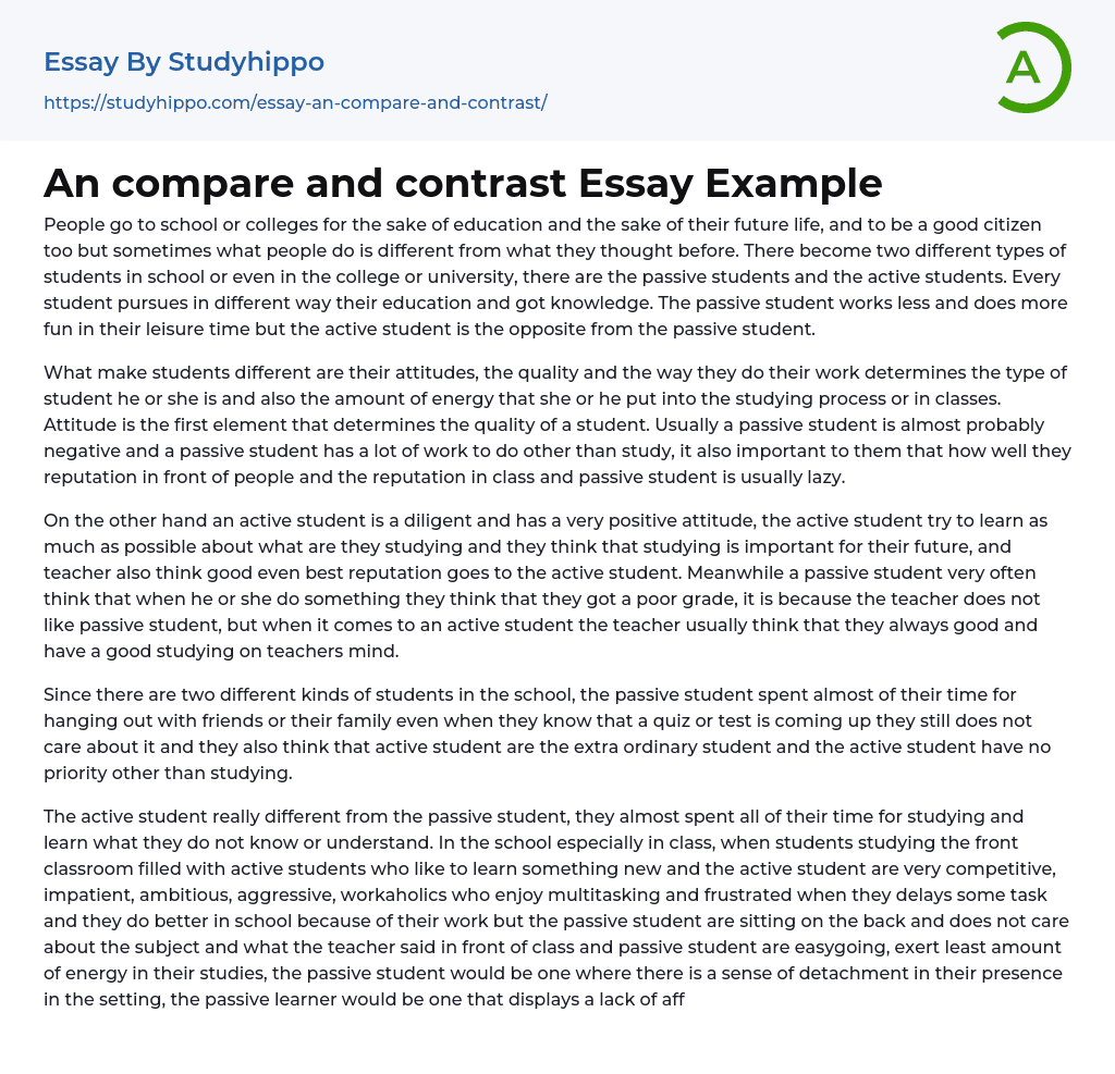 An compare and contrast Essay Example