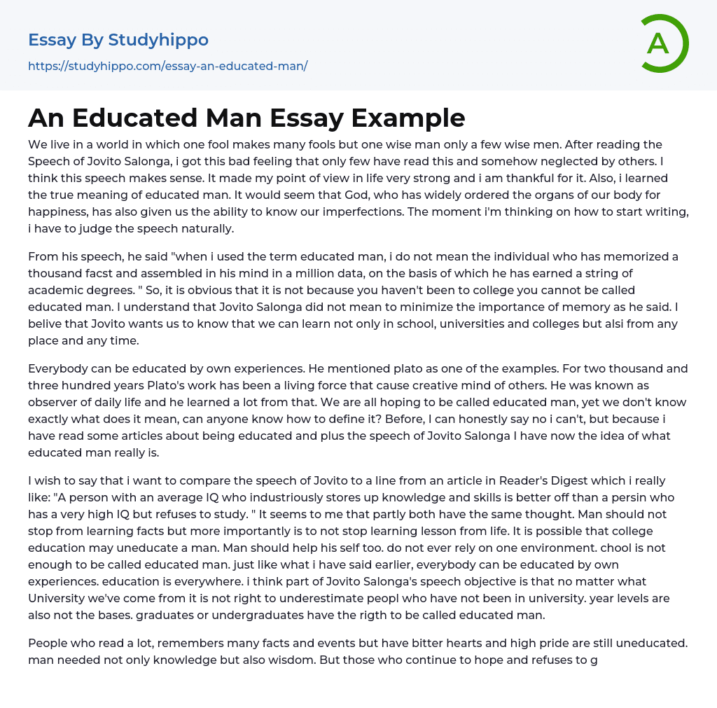 An Educated Man Essay Example
