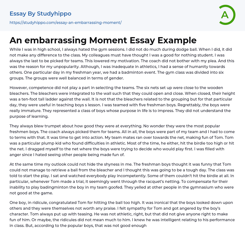An embarrassing Moment Essay Example