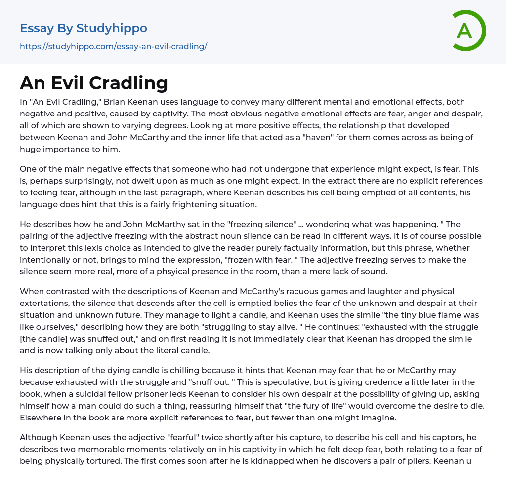 An Evil Cradling Essay Example