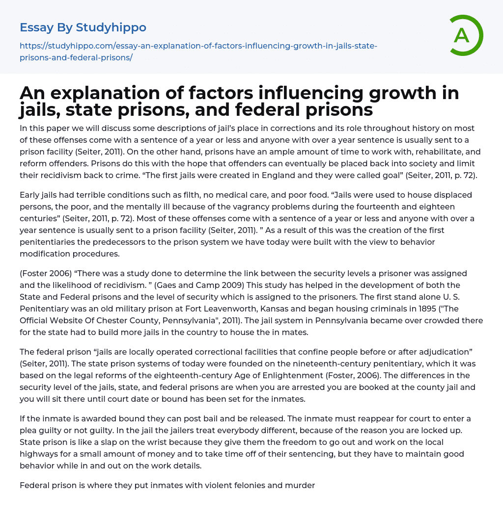 Jail’s Place in Corrections and its Role Throughout History