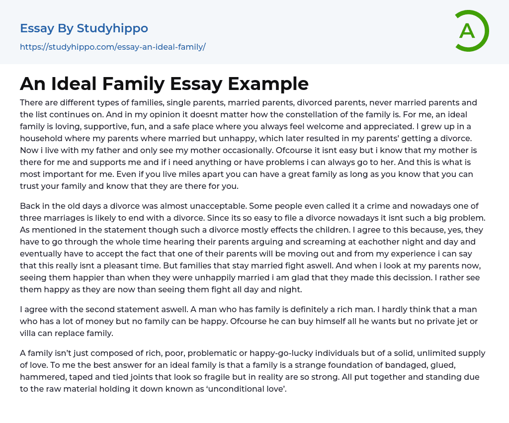 An Ideal Family Essay Example