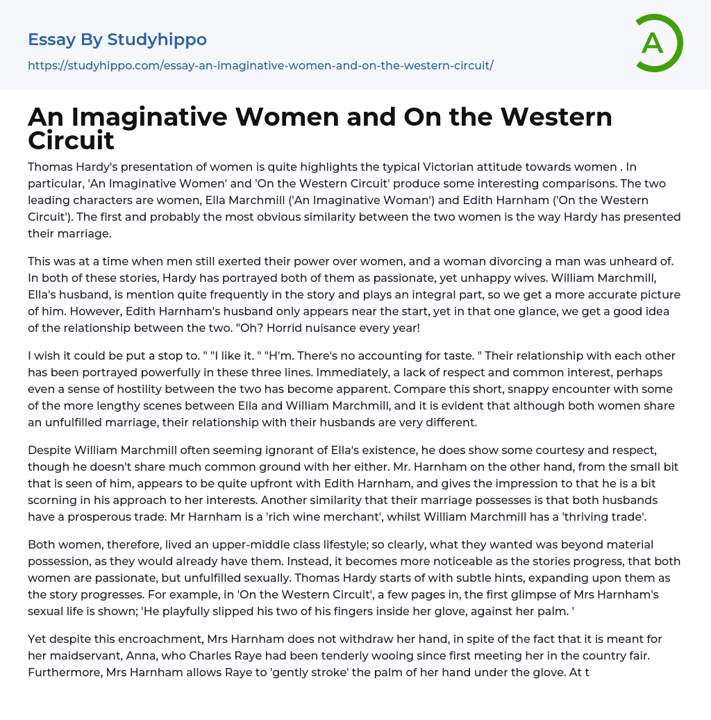 An Imaginative Women and On the Western Circuit Essay Example