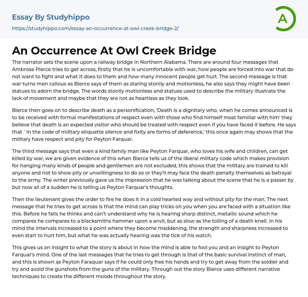 An Occurrence At Owl Creek Bridge Essay Example
