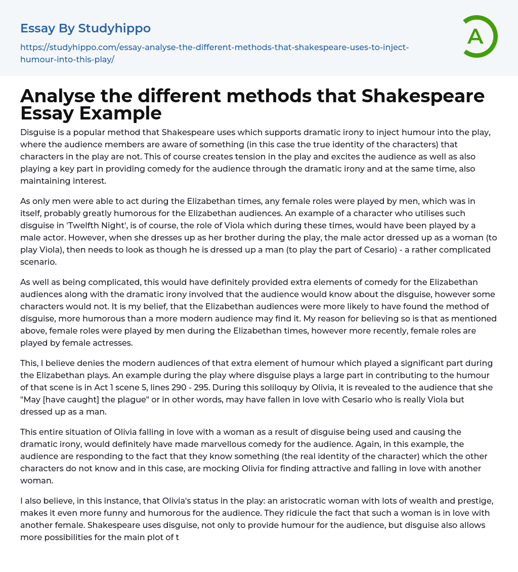 Analyse the different methods that Shakespeare Essay Example
