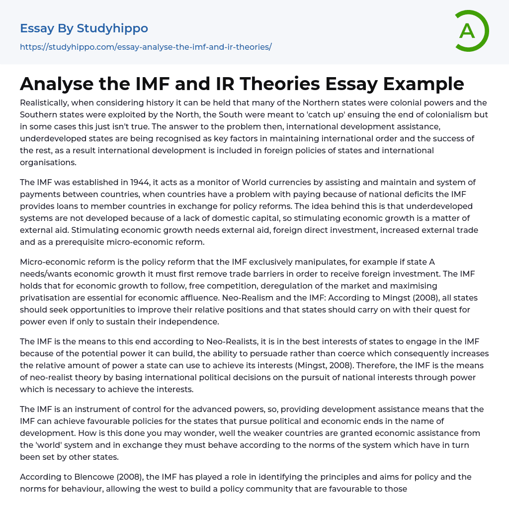 Analyse the IMF and IR Theories Essay Example