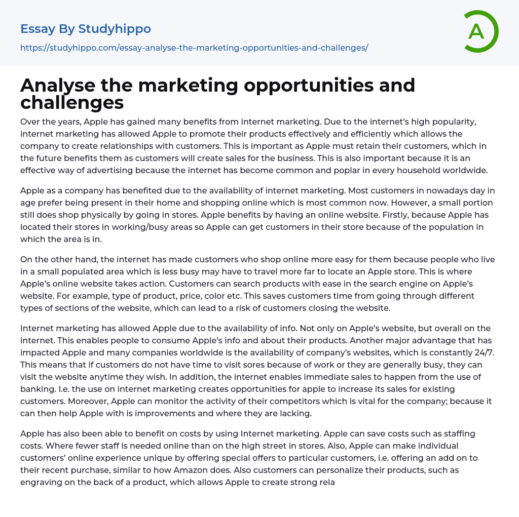 Analyse the marketing opportunities and challenges Essay Example
