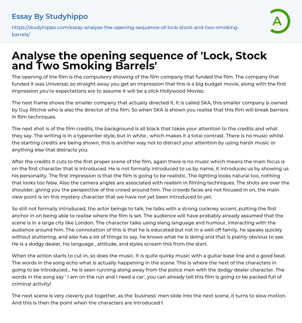 Analyse the opening sequence of ‘Lock, Stock and Two Smoking Barrels’ Essay Example