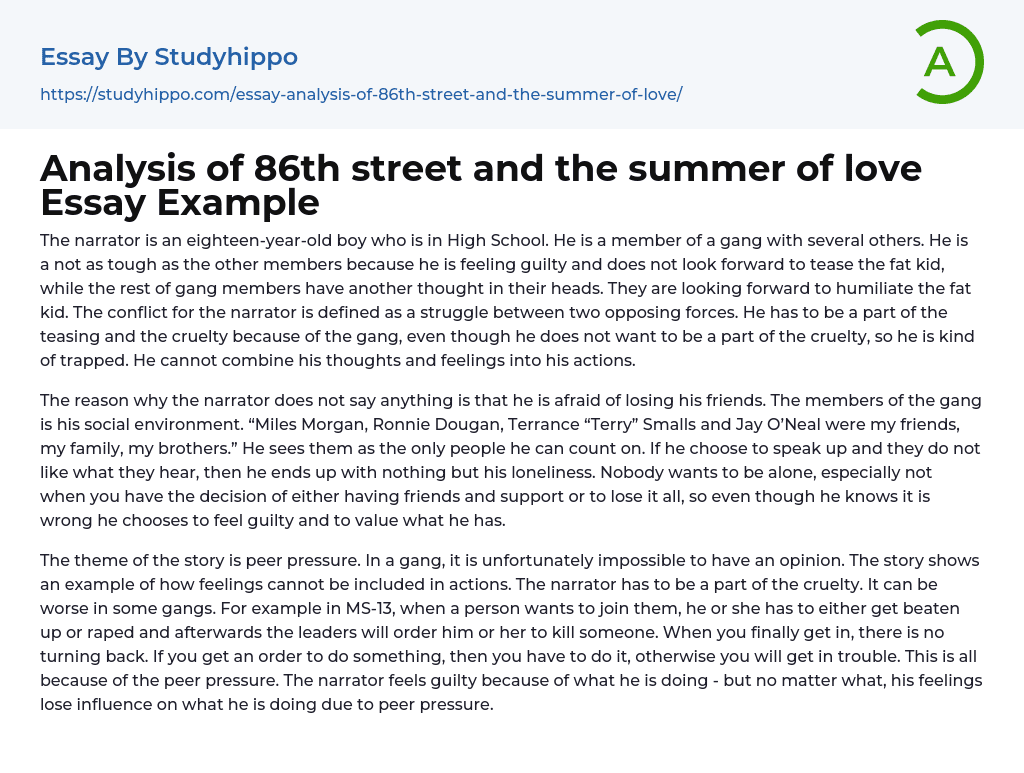 Analysis of 86th street and the summer of love Essay Example