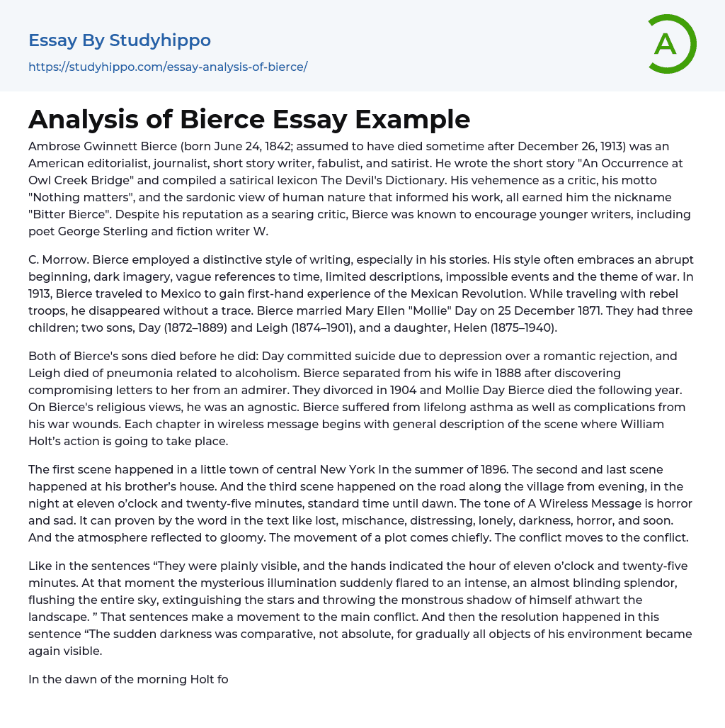 Analysis of Bierce Essay Example