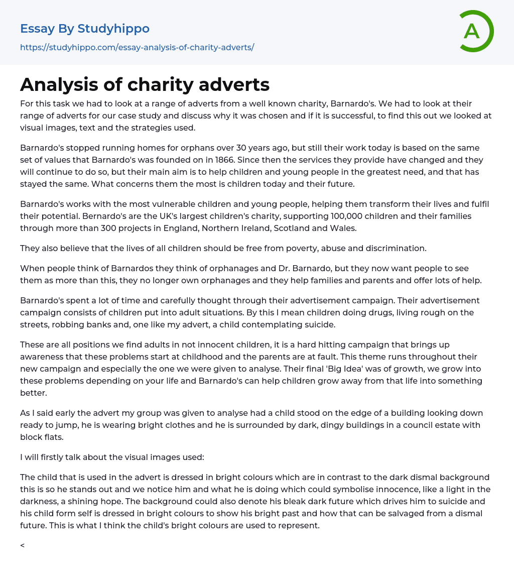 Analysis of charity adverts Essay Example