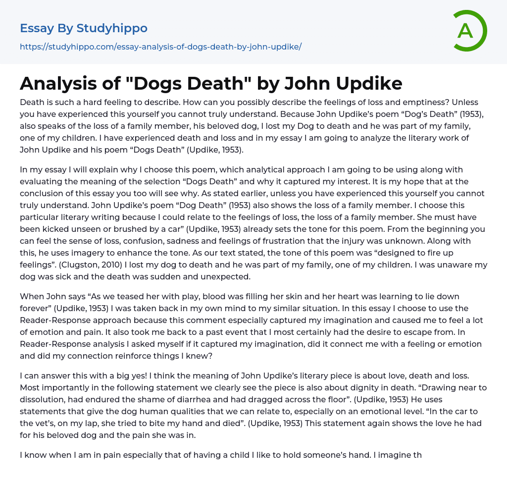 Analysis of “Dogs Death” by John Updike Essay Example