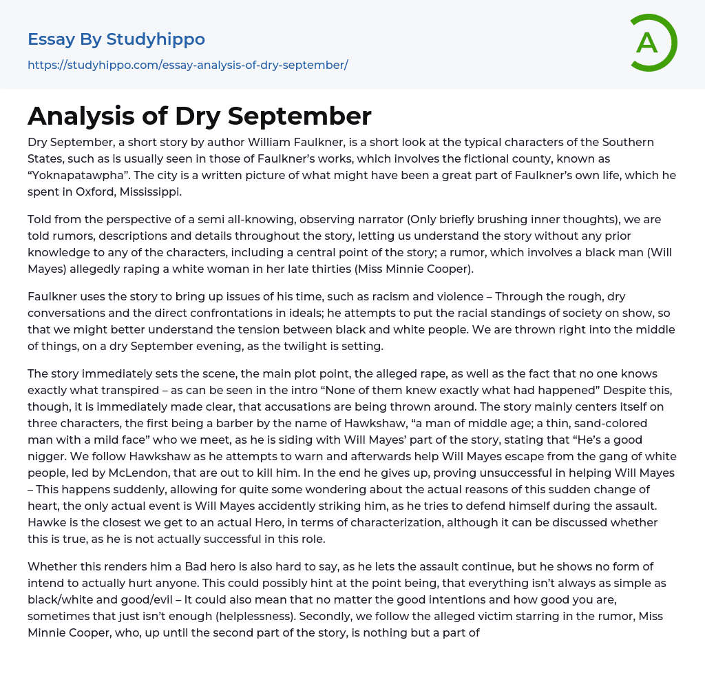 Analysis of Dry September Essay Example