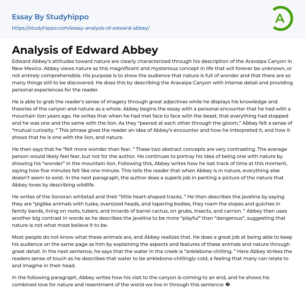Analysis of Edward Abbey Essay Example