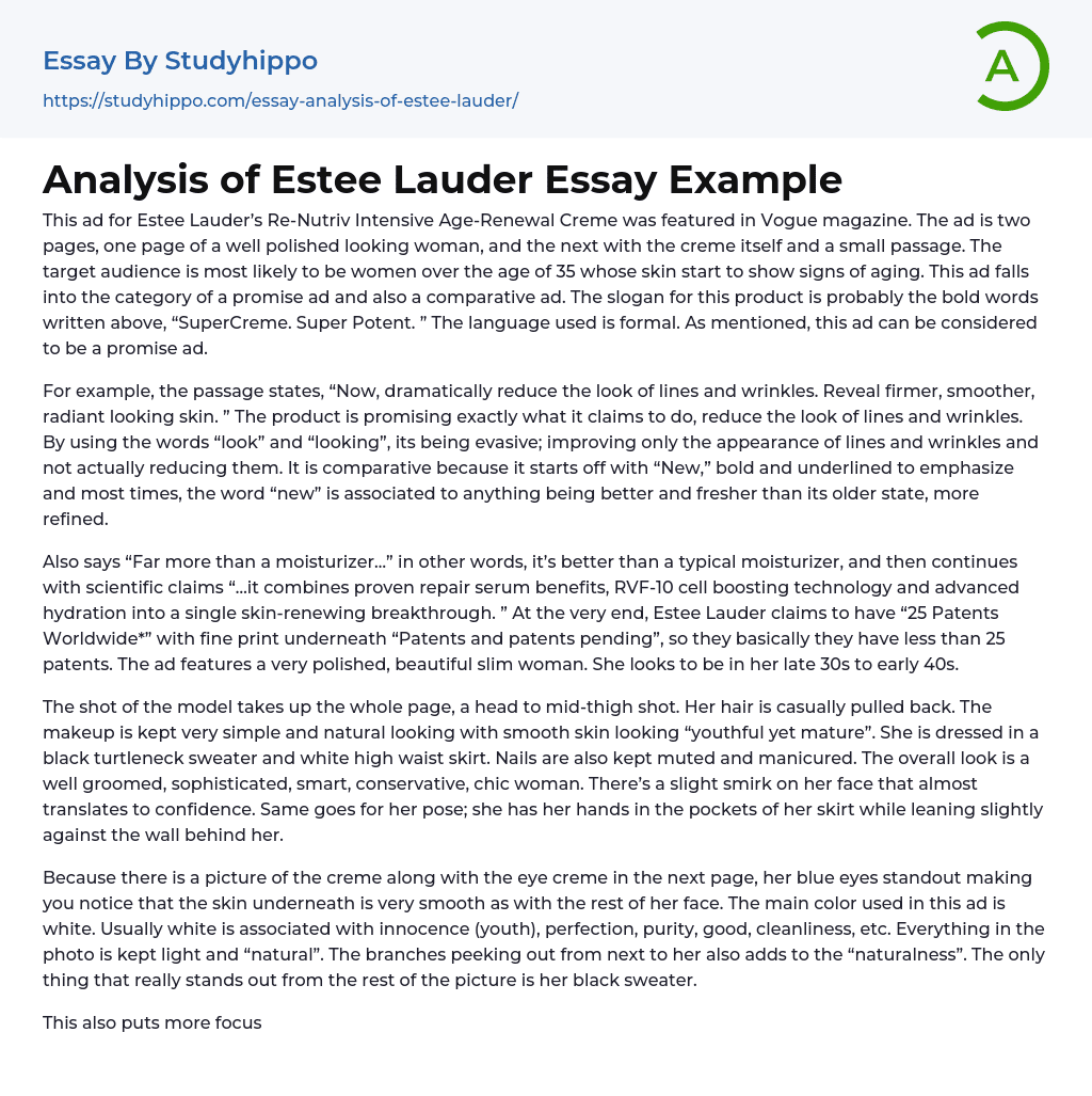 Analysis of Estee Lauder Essay Example