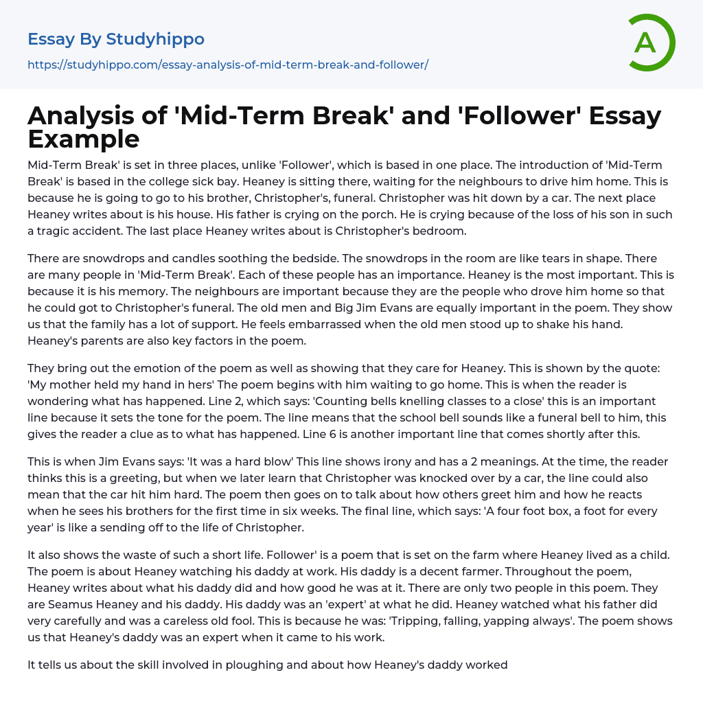 Analysis of ‘Mid-Term Break’ and ‘Follower’ Essay Example