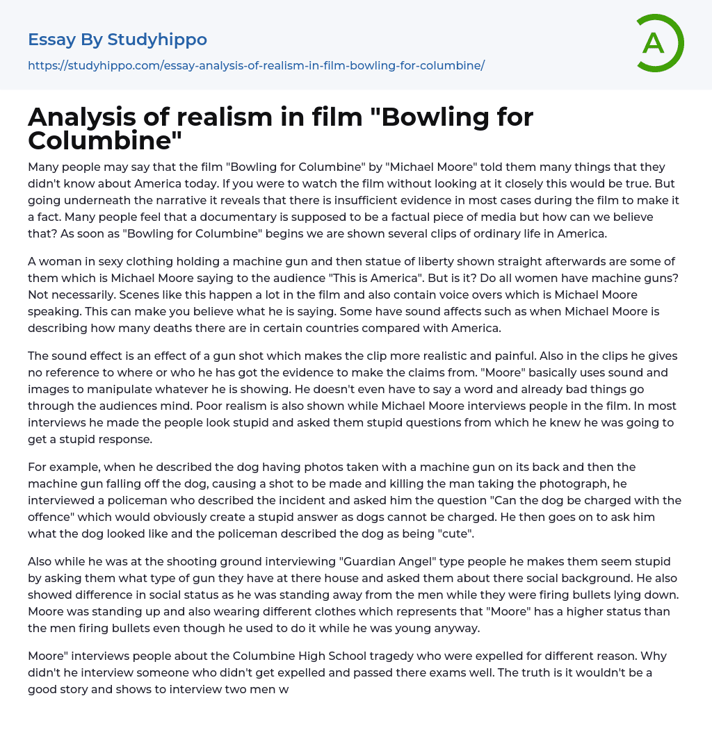 Analysis of realism in film “Bowling for Columbine” Essay Example