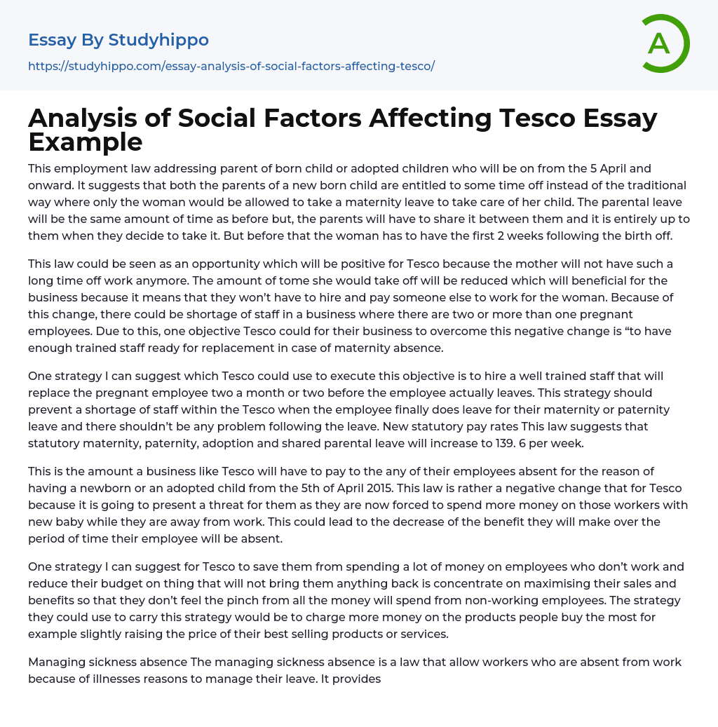 Analysis of Social Factors Affecting Tesco Essay Example