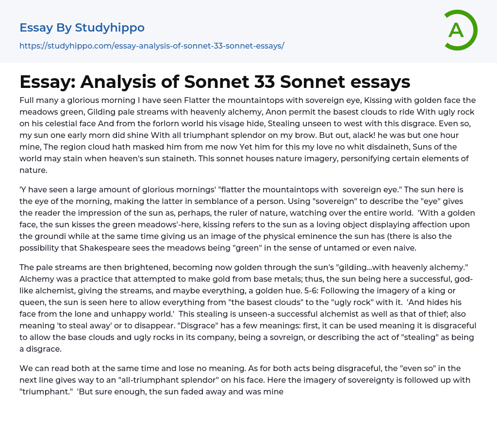 Essay: Analysis of Sonnet 33 Sonnet essays