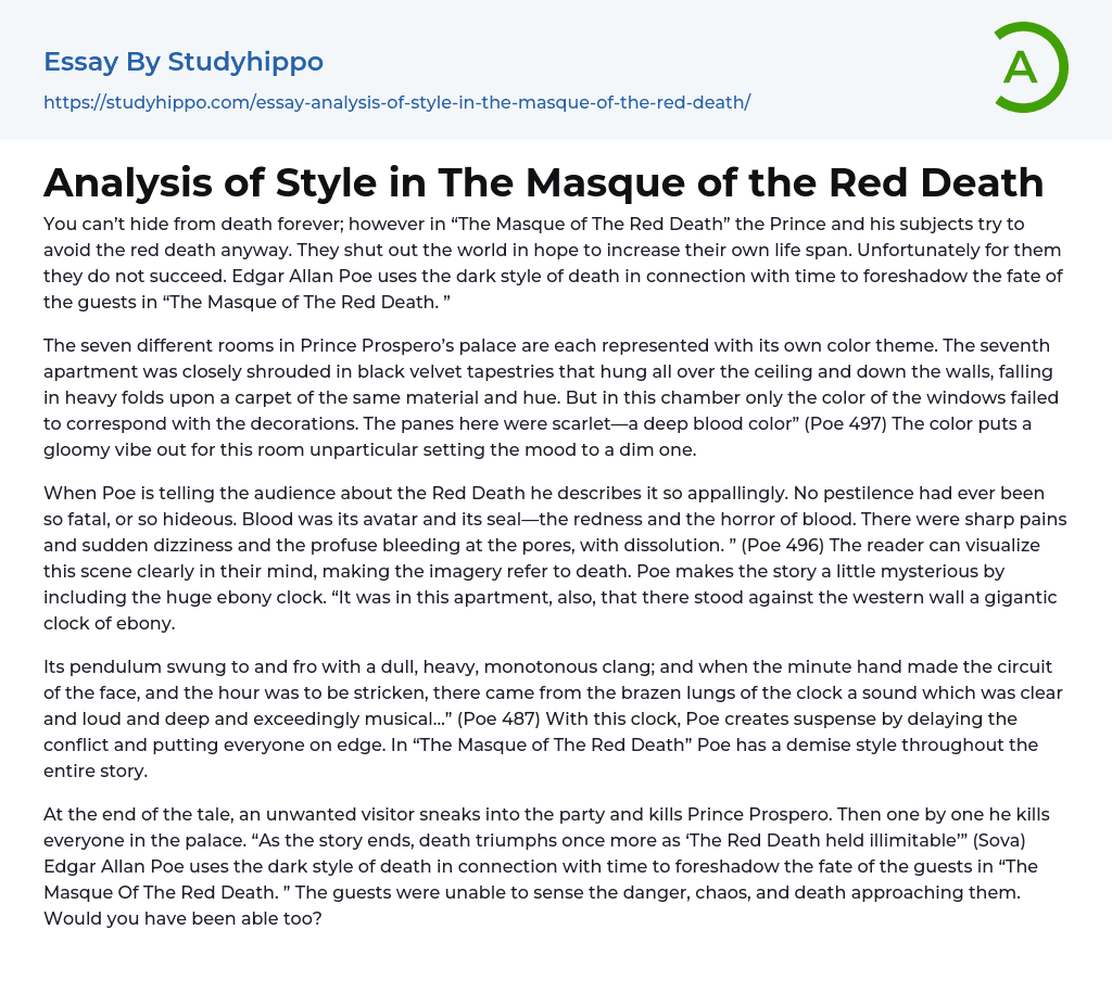 Analysis of Style in The Masque of the Red Death Essay Example