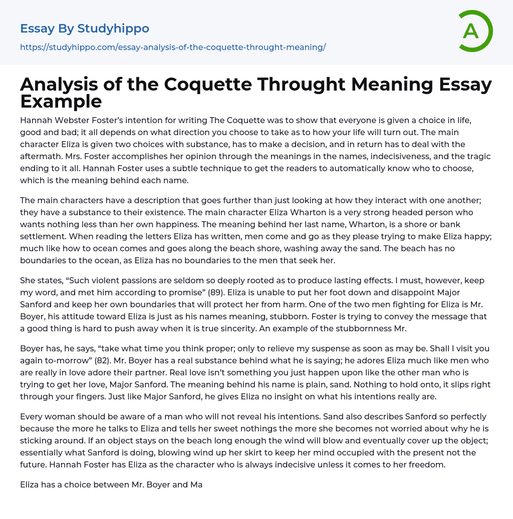 Analysis of the Coquette Throught Meaning Essay Example