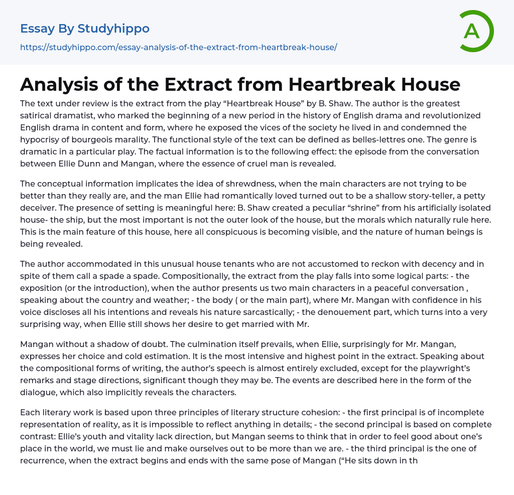 Analysis of the Extract from Heartbreak House Essay Example