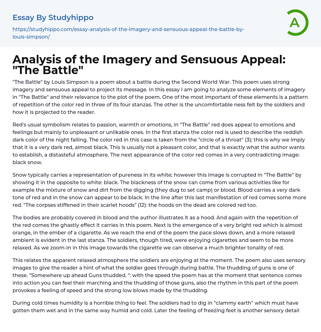 Analysis of the Imagery and Sensuous Appeal: “The Battle” Essay Example