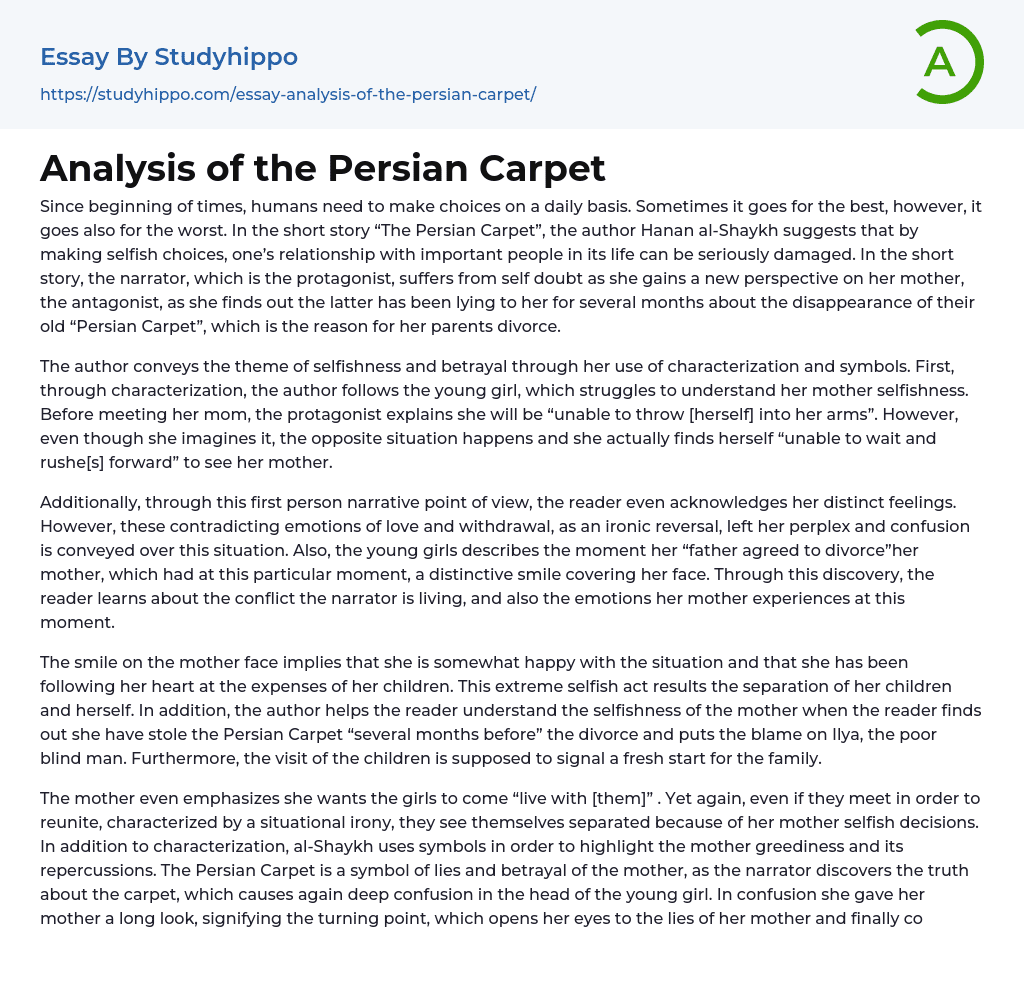 Analysis of the Persian Carpet Essay Example