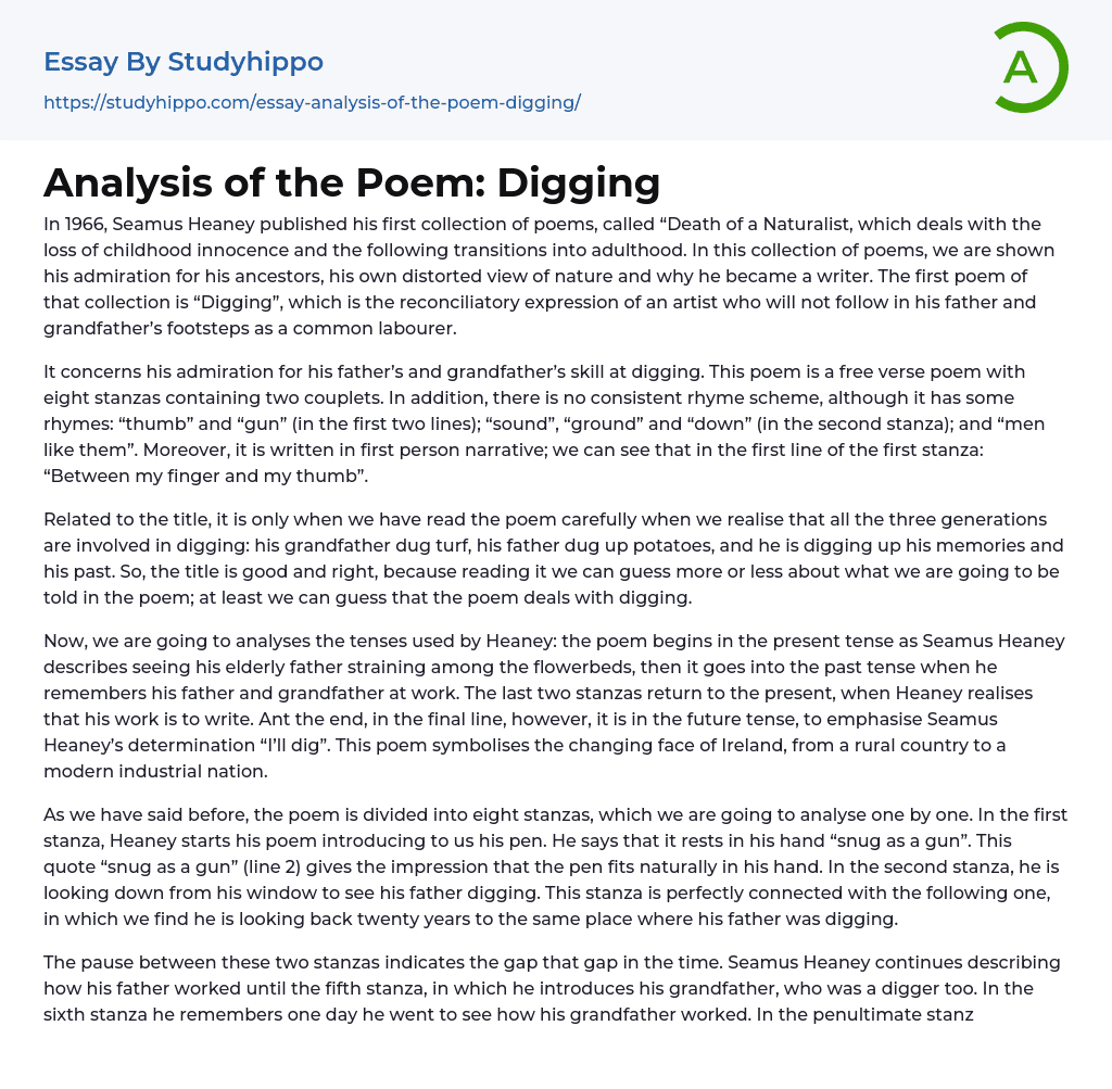 Analysis of the Poem: Digging Essay Example