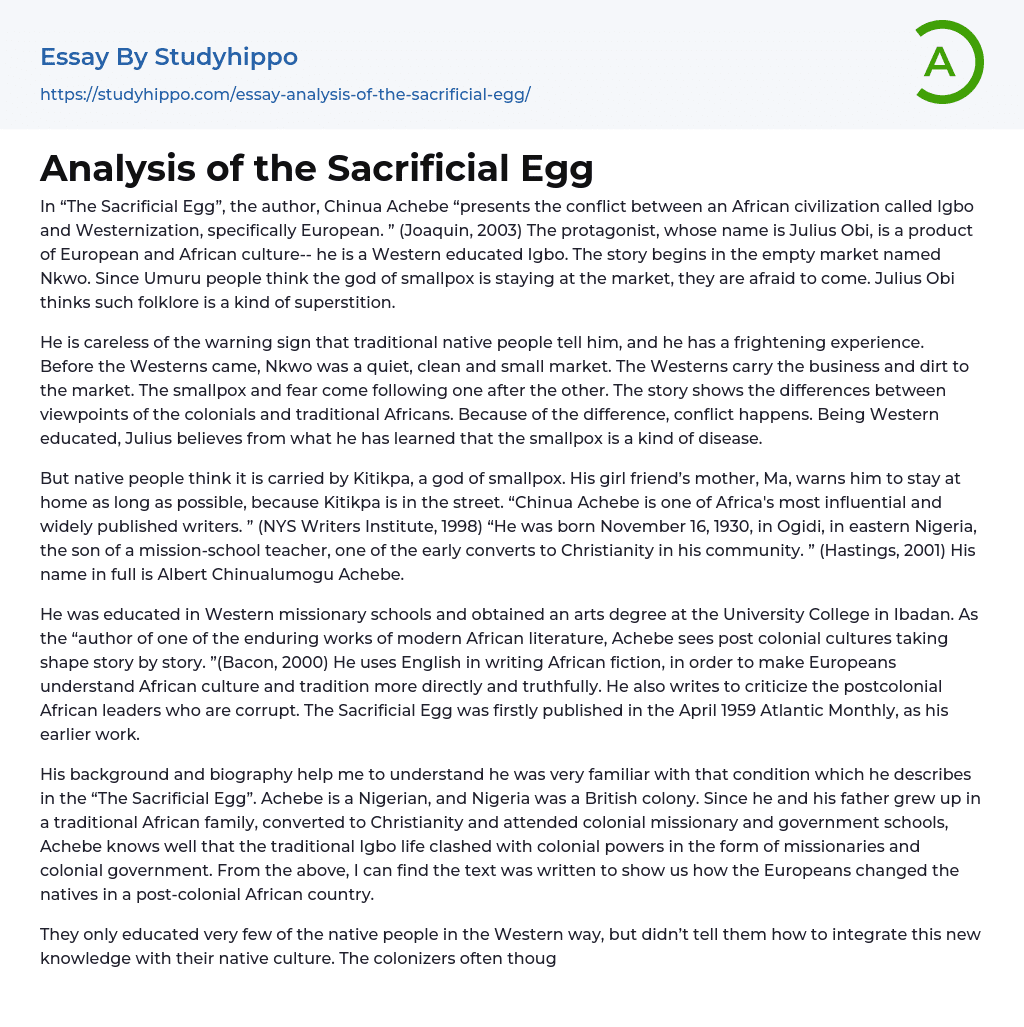 Analysis of the Sacrificial Egg Essay Example