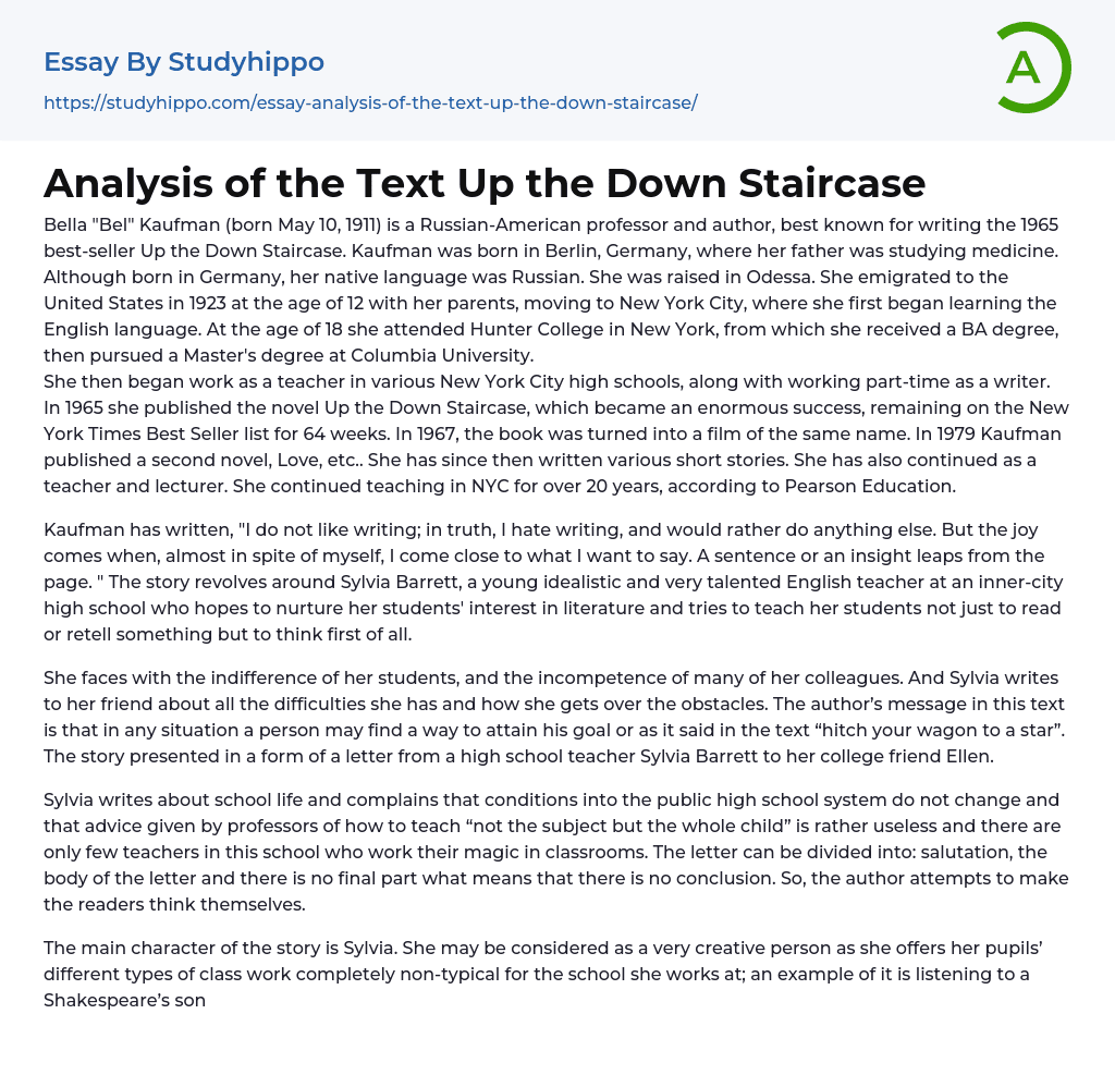 Analysis of the Text Up the Down Staircase Essay Example