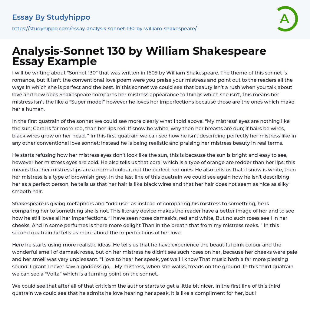 Analysis-Sonnet 130 by William Shakespeare Essay Example