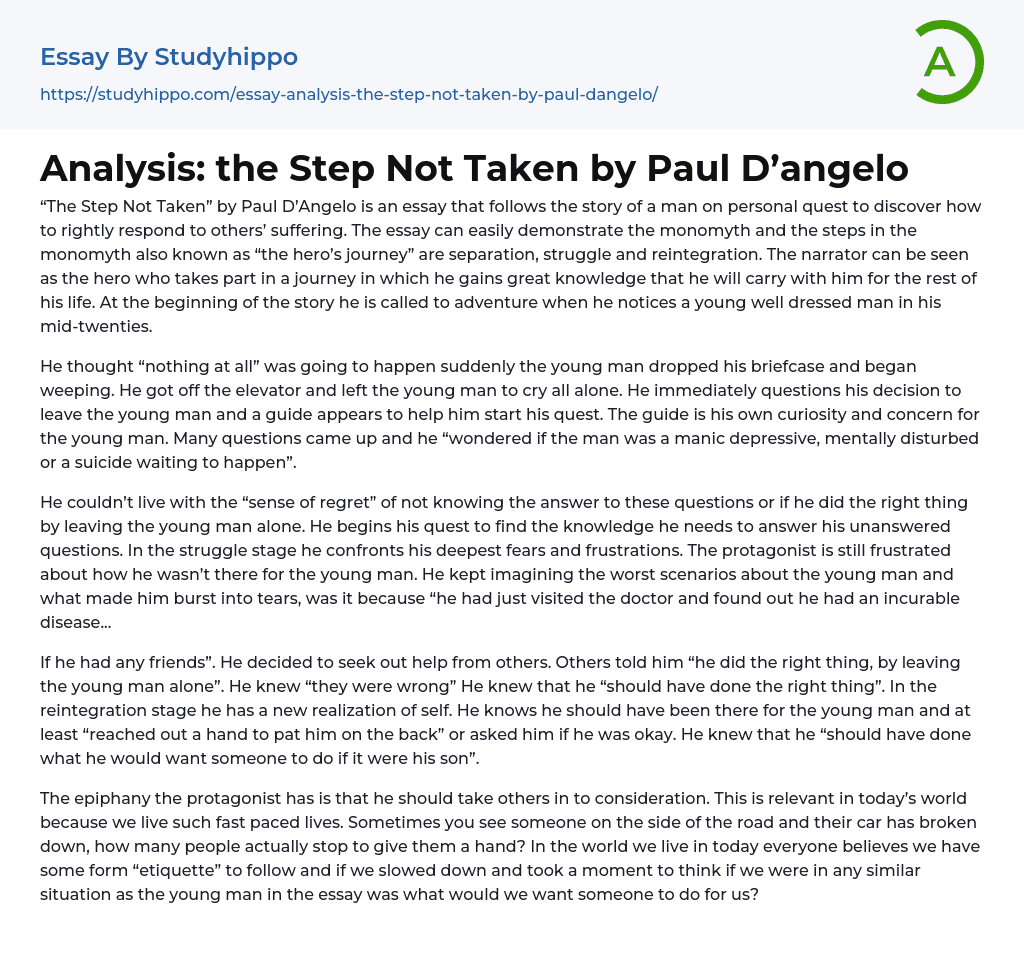 Analysis: the Step Not Taken by Paul D’angelo Essay Example