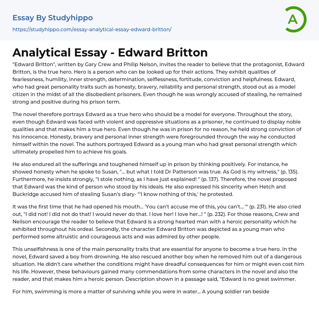 Analytical Essay – Edward Britton