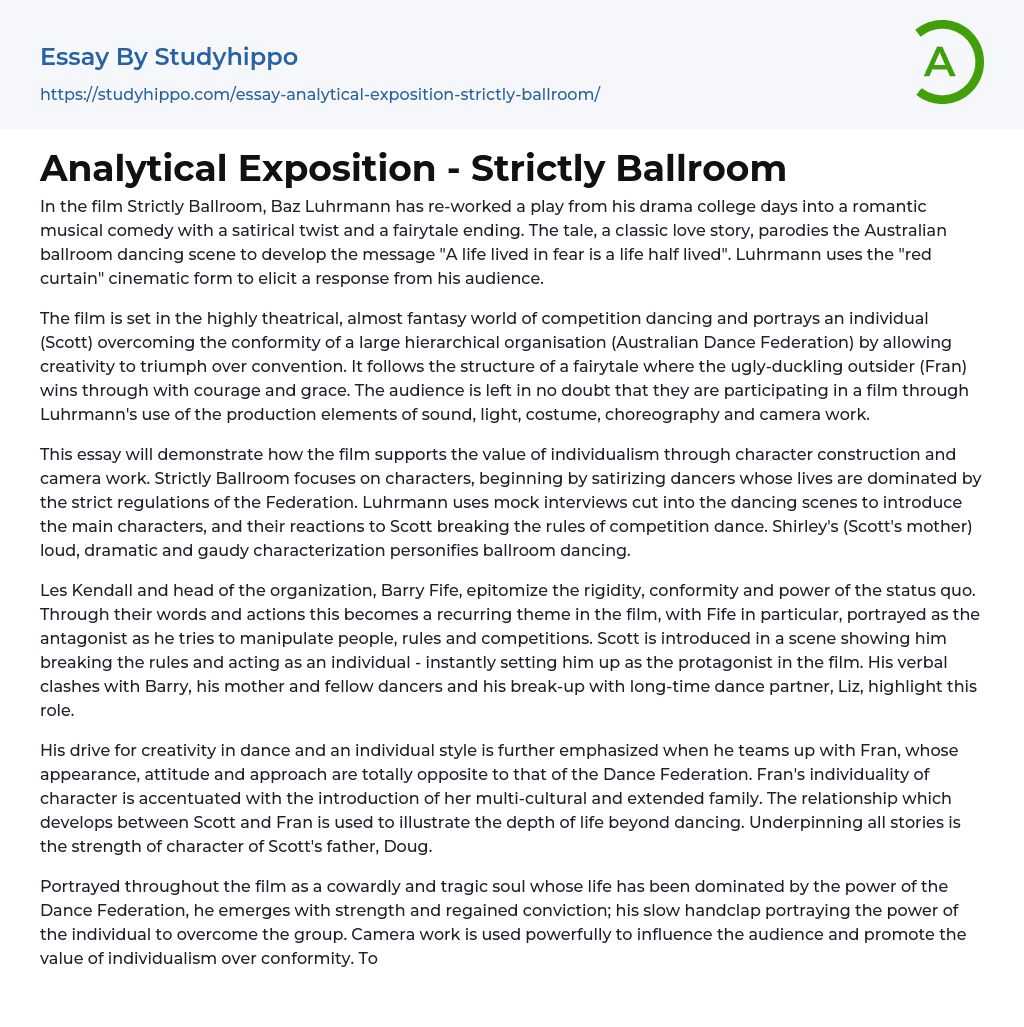 Analytical Exposition – Strictly Ballroom Essay Example
