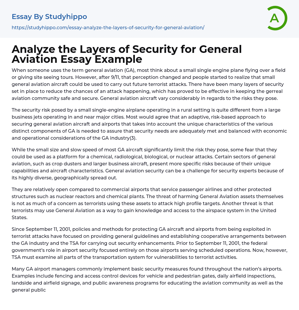 Analyze the Layers of Security for General Aviation Essay Example