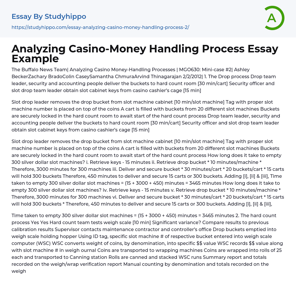 Analyzing Casino-Money Handling Process Essay Example