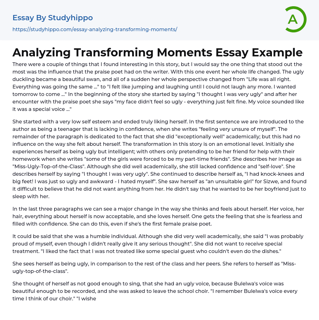 Analyzing Transforming Moments Essay Example
