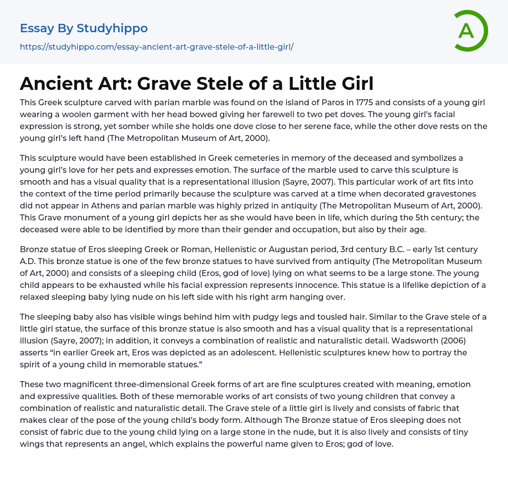 Ancient Art: Grave Stele of a Little Girl Essay Example