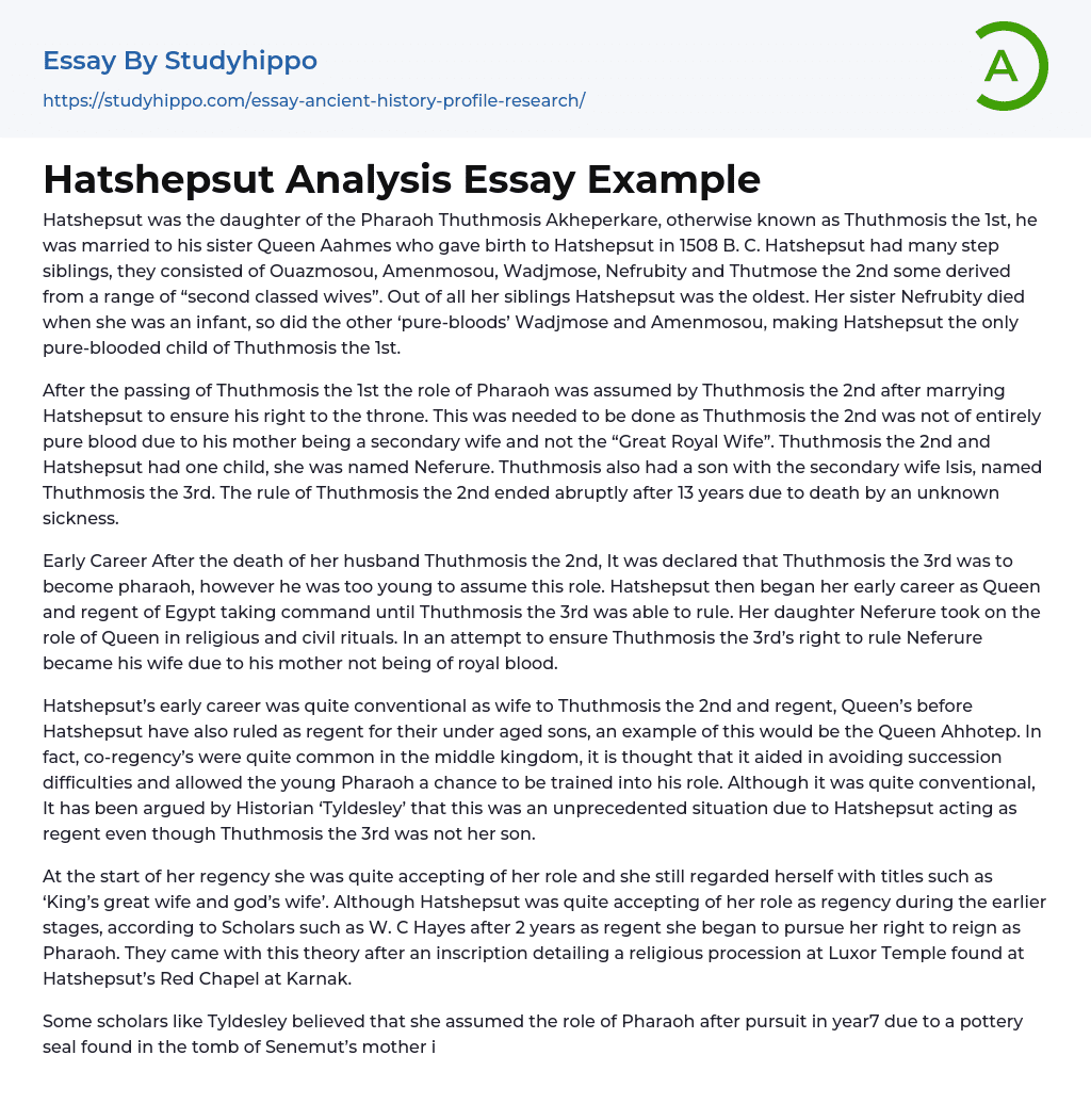 Hatshepsut Analysis Essay Example