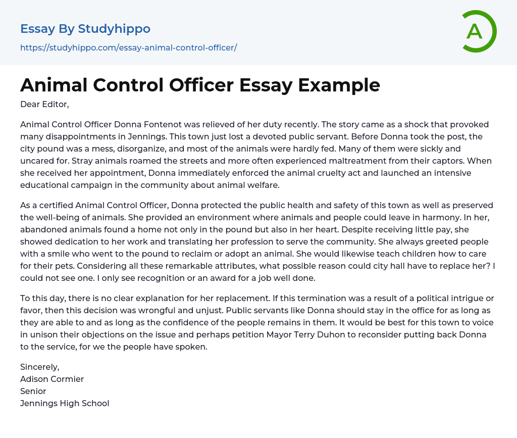 Animal Control Officer Essay Example