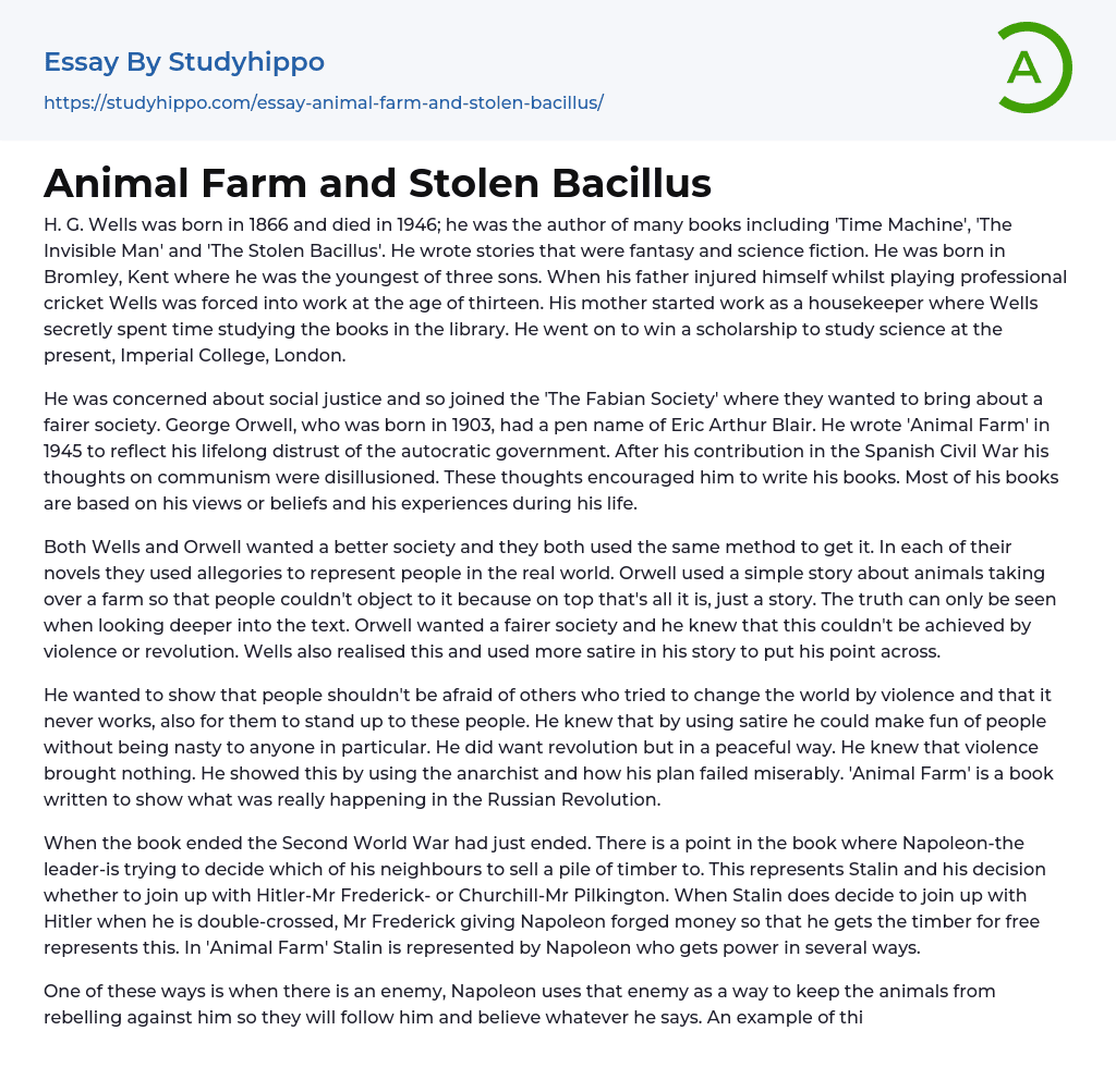 Animal Farm and Stolen Bacillus Essay Example