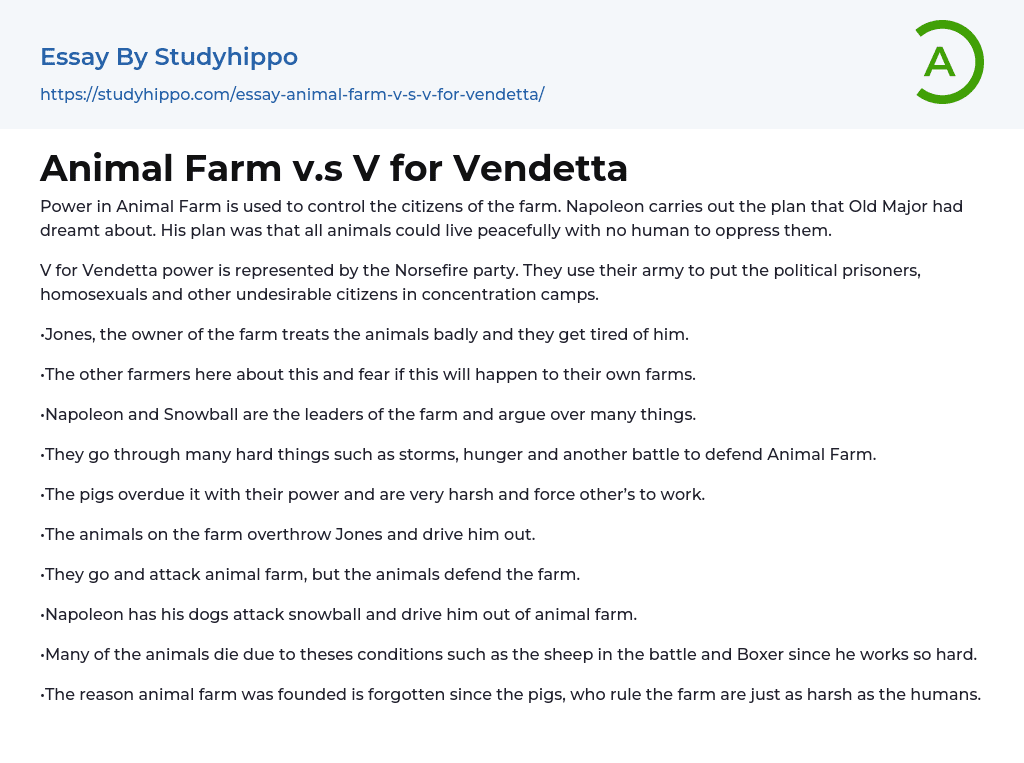 Animal Farm v.s V for Vendetta Essay Example