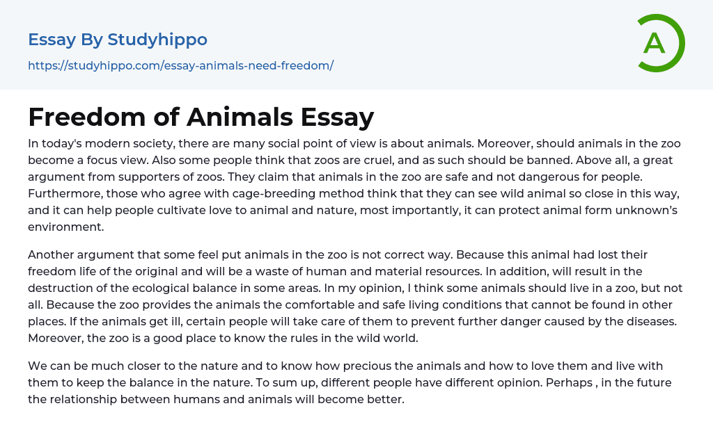 Freedom of Animals Essay